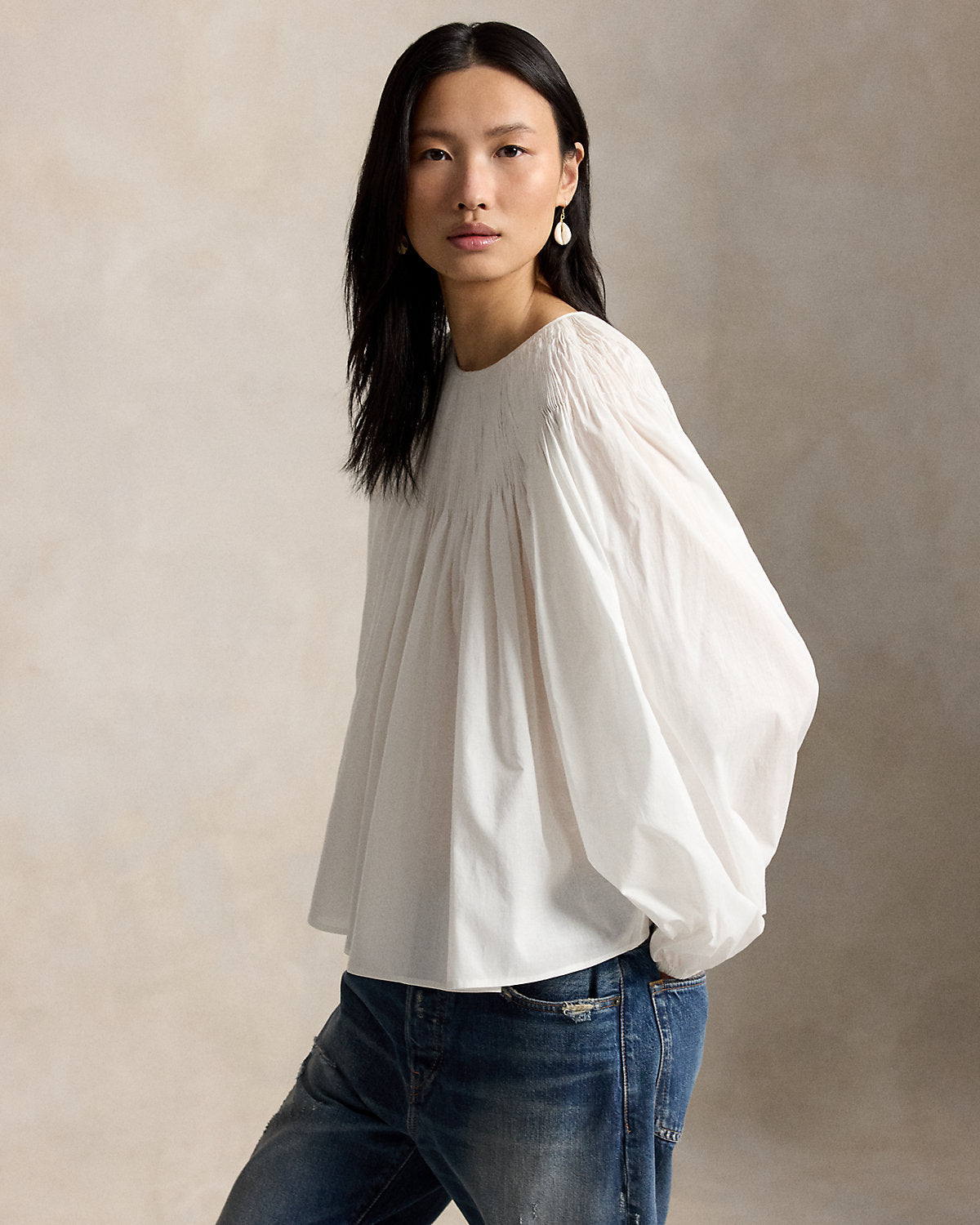Pintucked Cotton Shirt