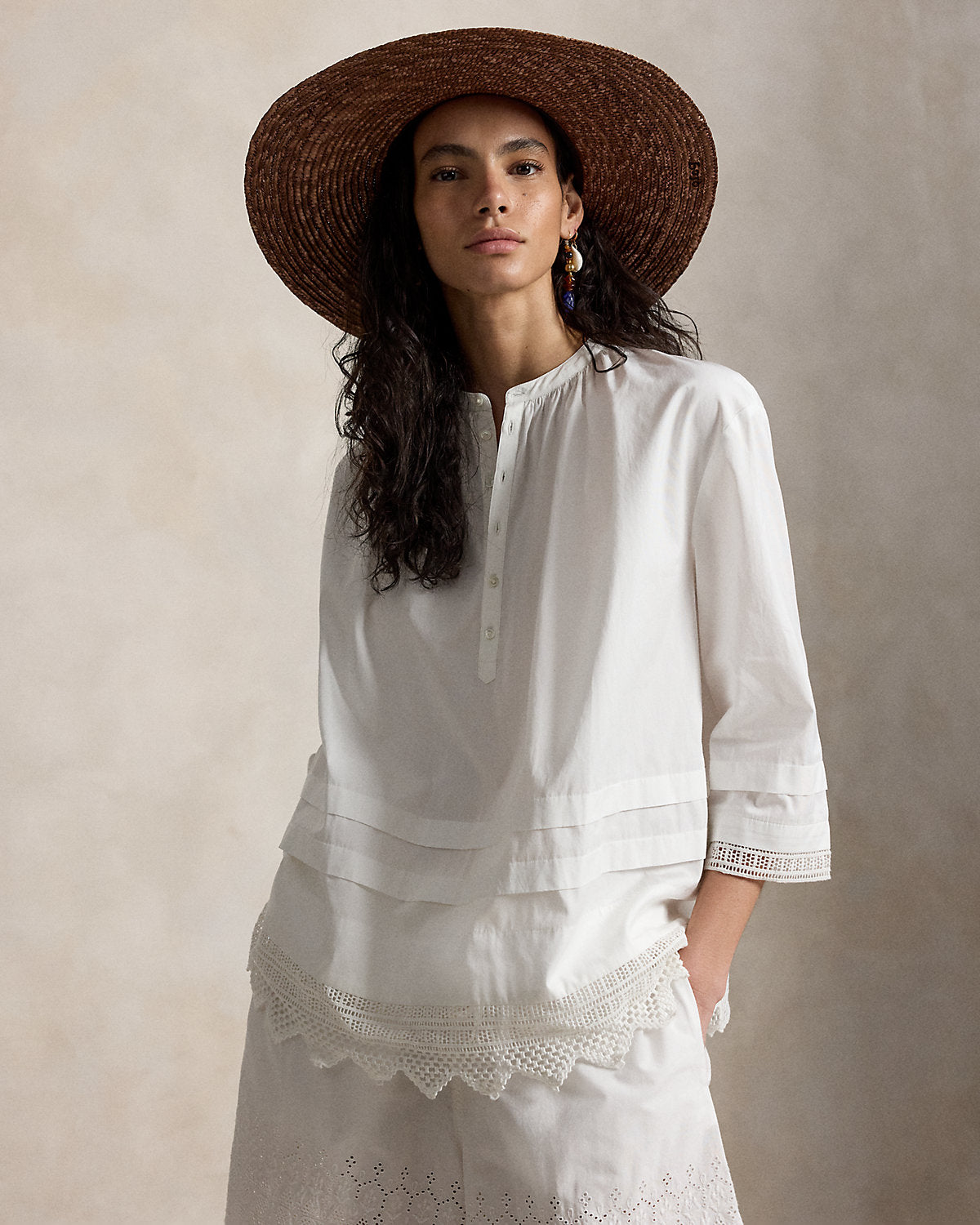 Crochet-Trim Cotton Shirt