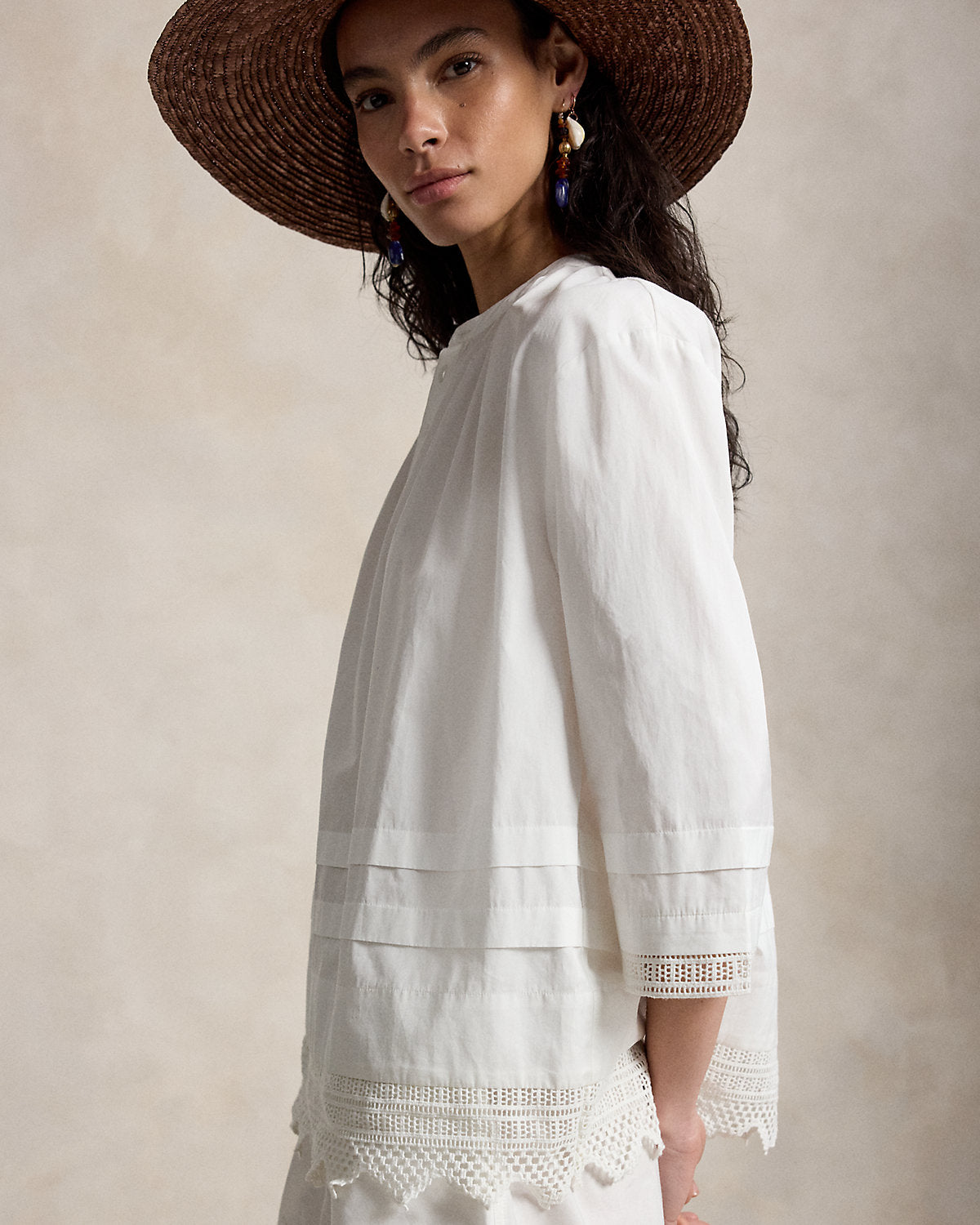 Crochet-Trim Cotton Shirt