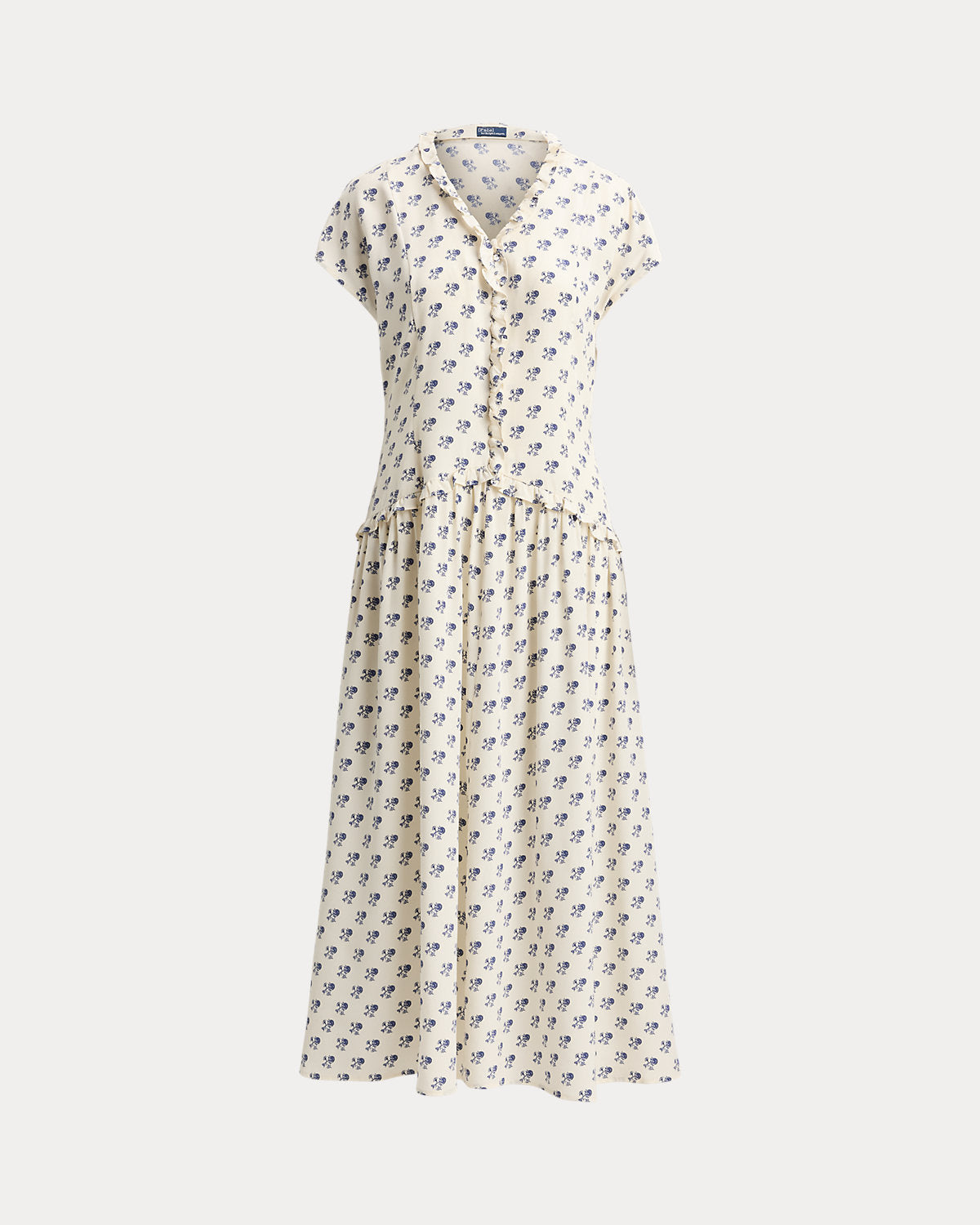 Ruffle-Trim Floral Silk Dress