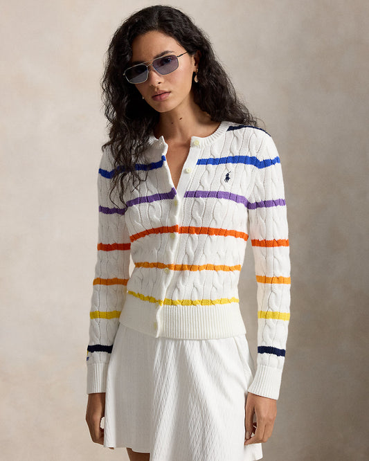 US Open Striped Cable Cotton Cardigan