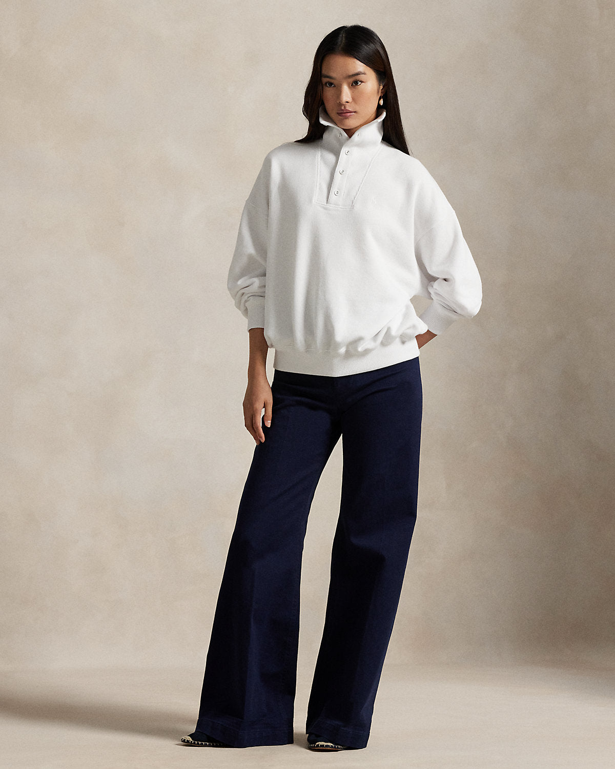 Ribbed-Trim Mockneck Pullover