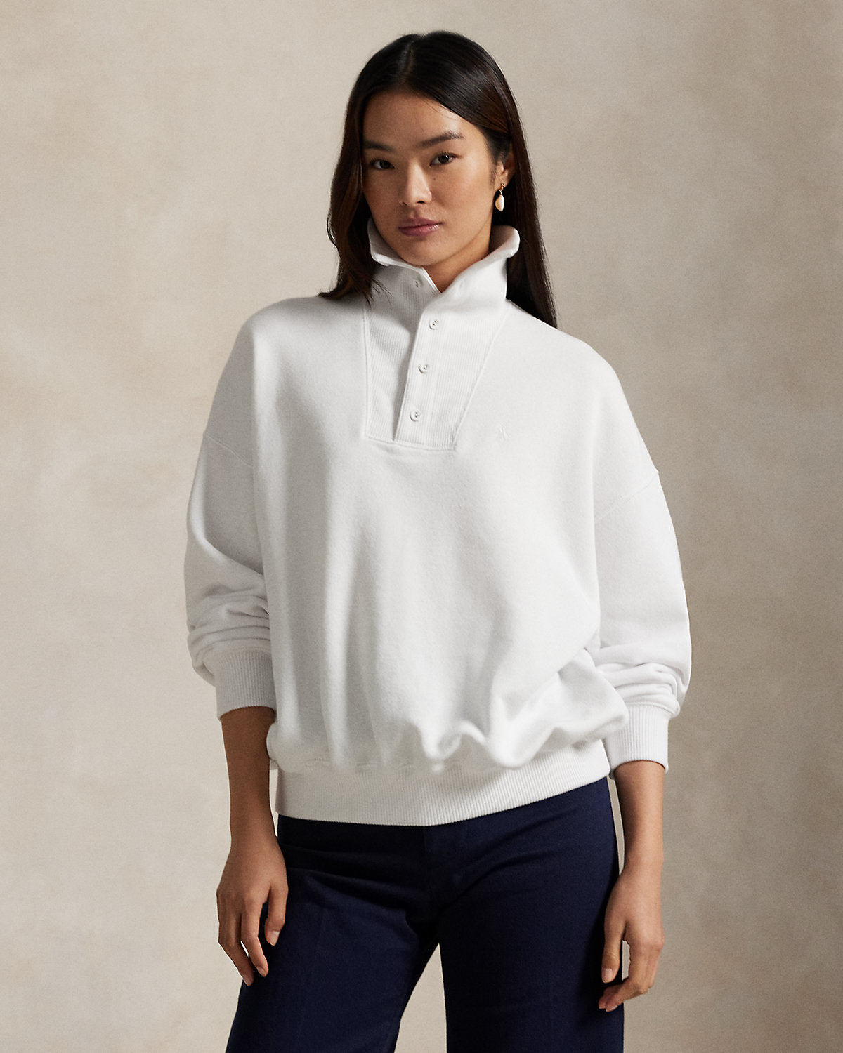 Ribbed-Trim Mockneck Pullover