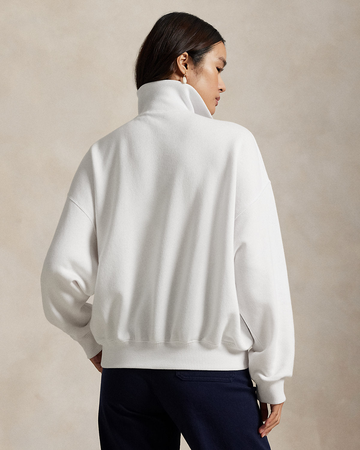Ribbed-Trim Mockneck Pullover