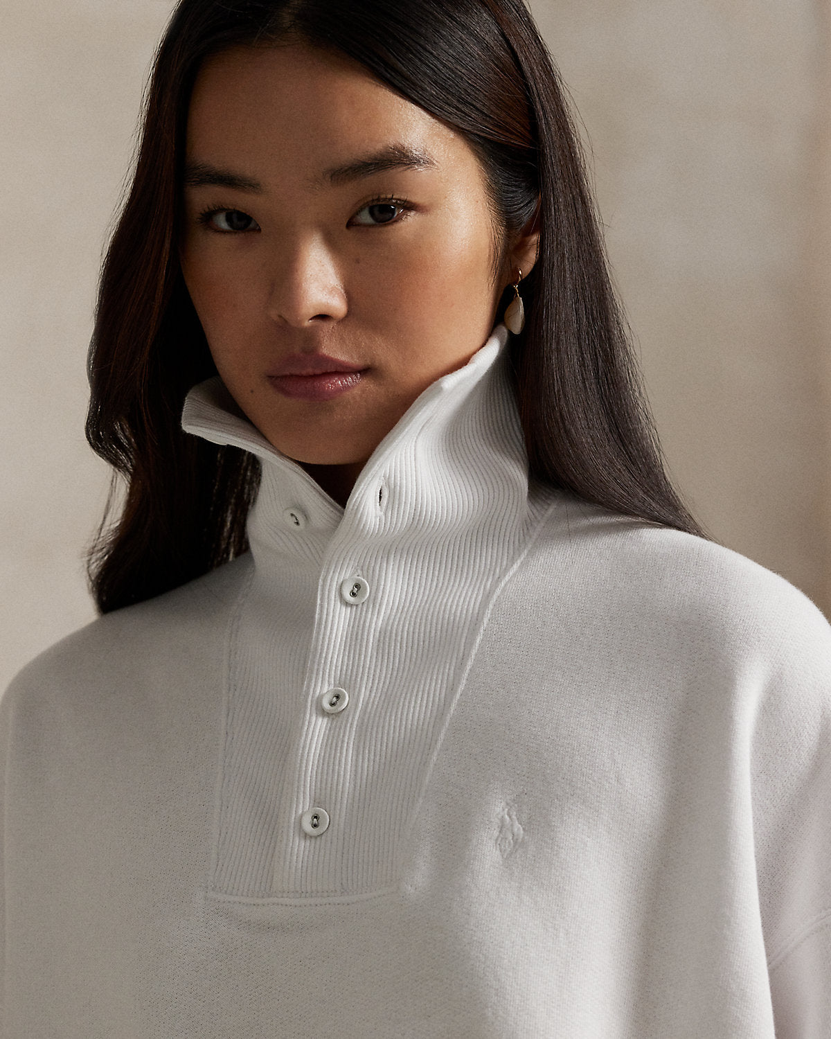 Ribbed-Trim Mockneck Pullover