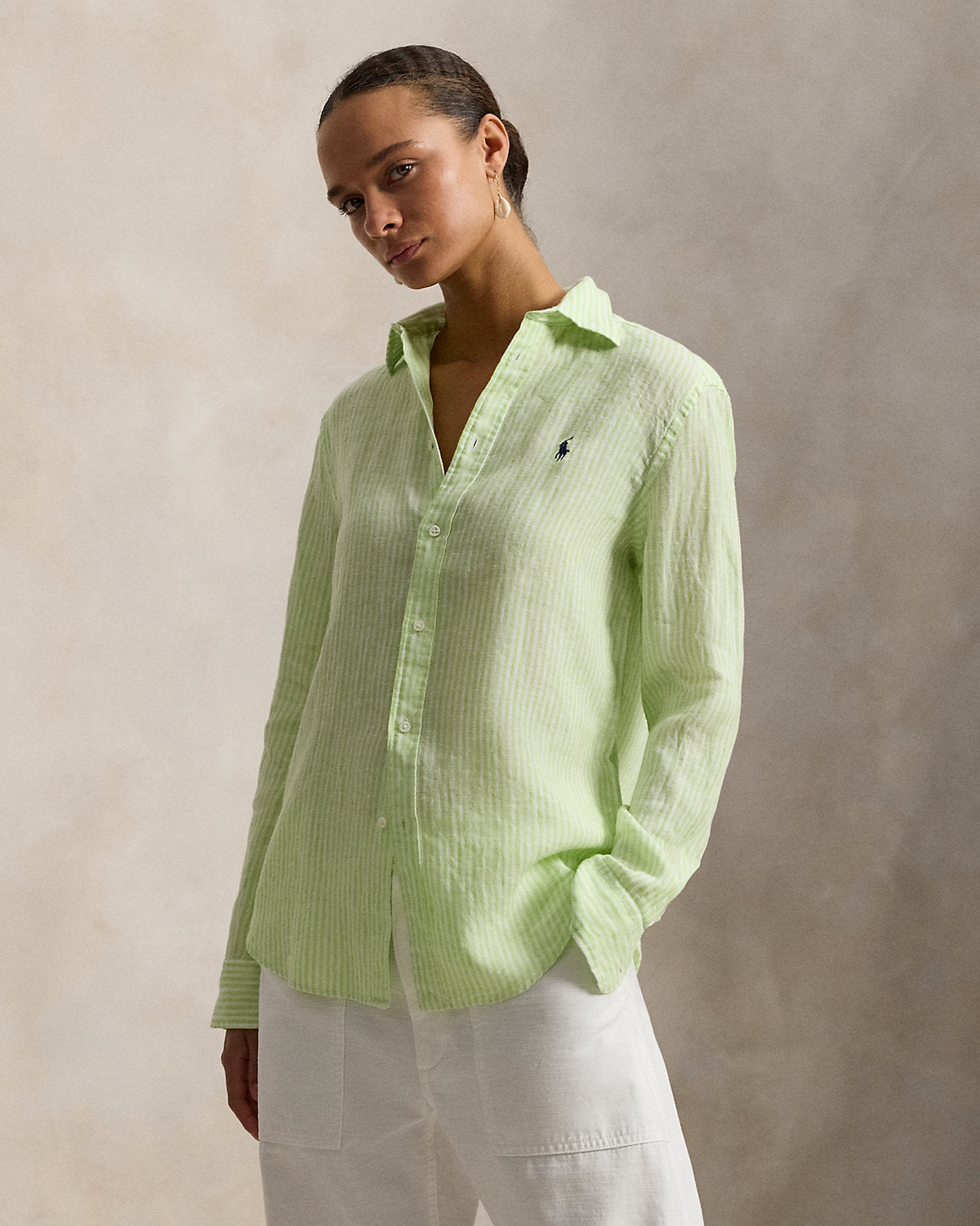 Women's Classic Fit Striped Linen Shirt