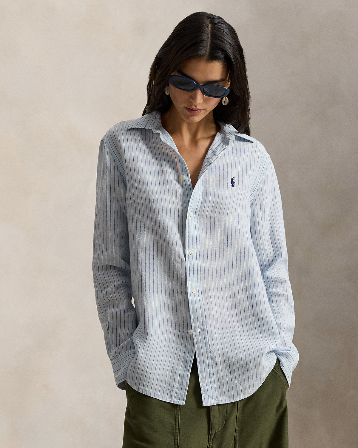Women's Classic Fit Striped Linen Shirt