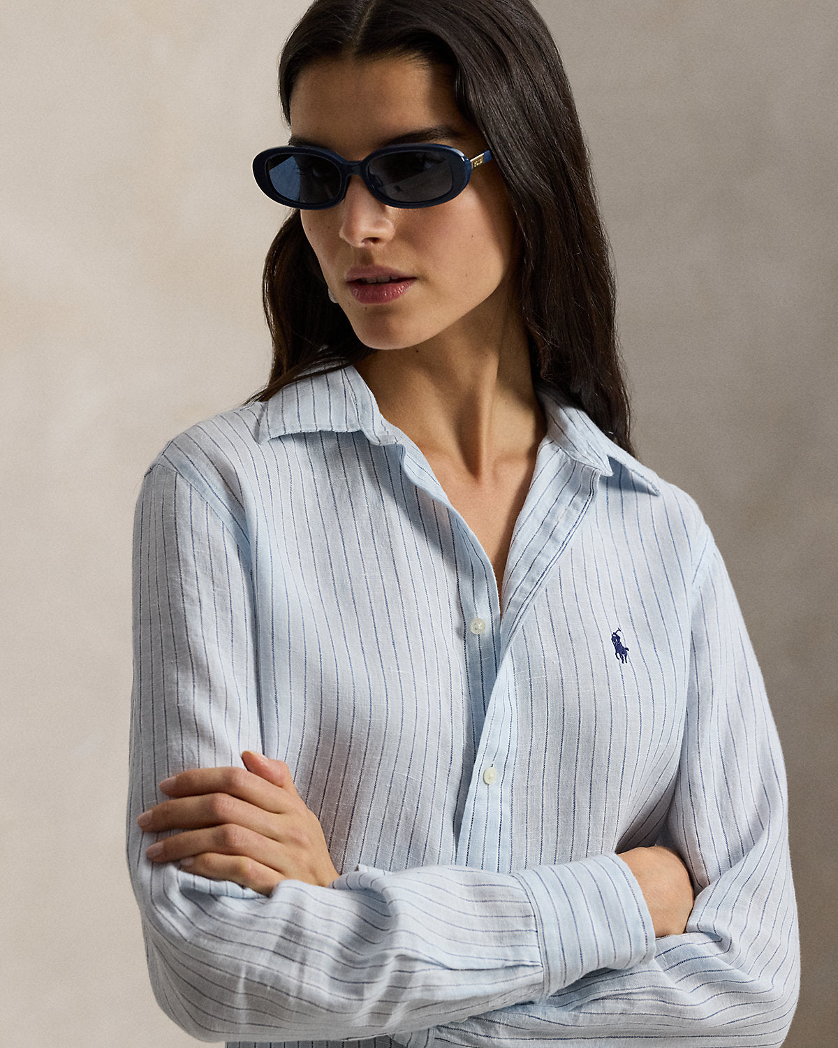 Women's Classic Fit Striped Linen Shirt