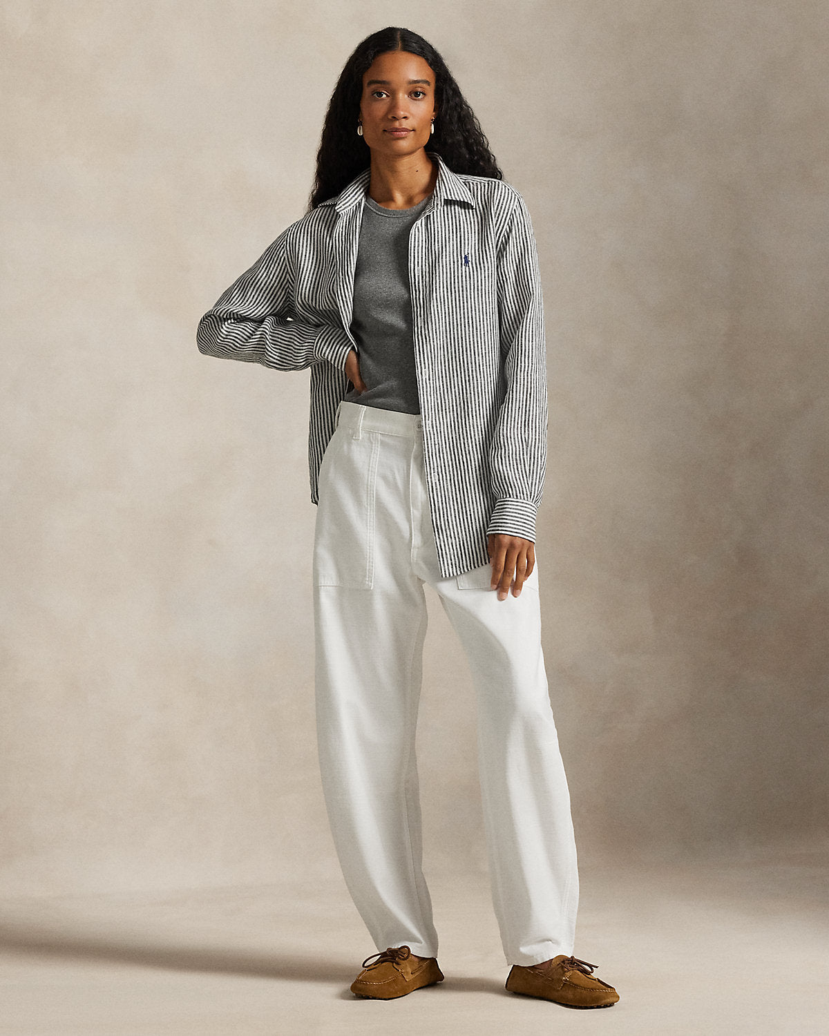 Women's Classic Fit Striped Linen Shirt