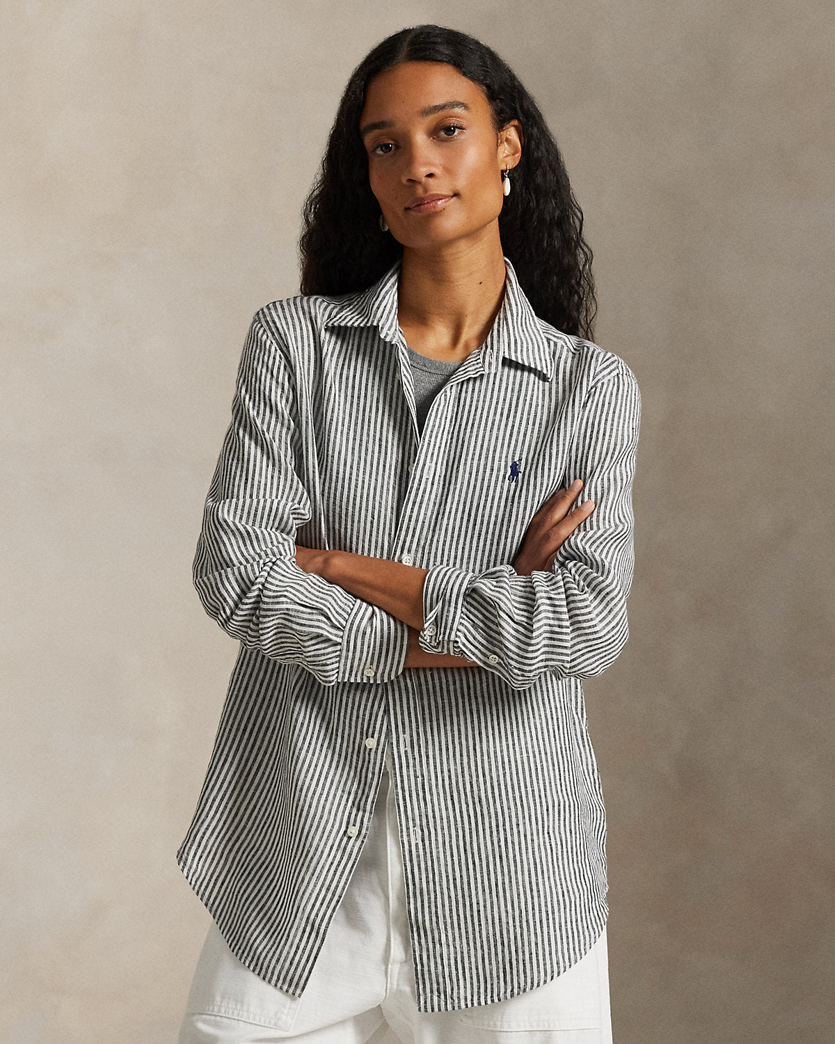 Women's Classic Fit Striped Linen Shirt