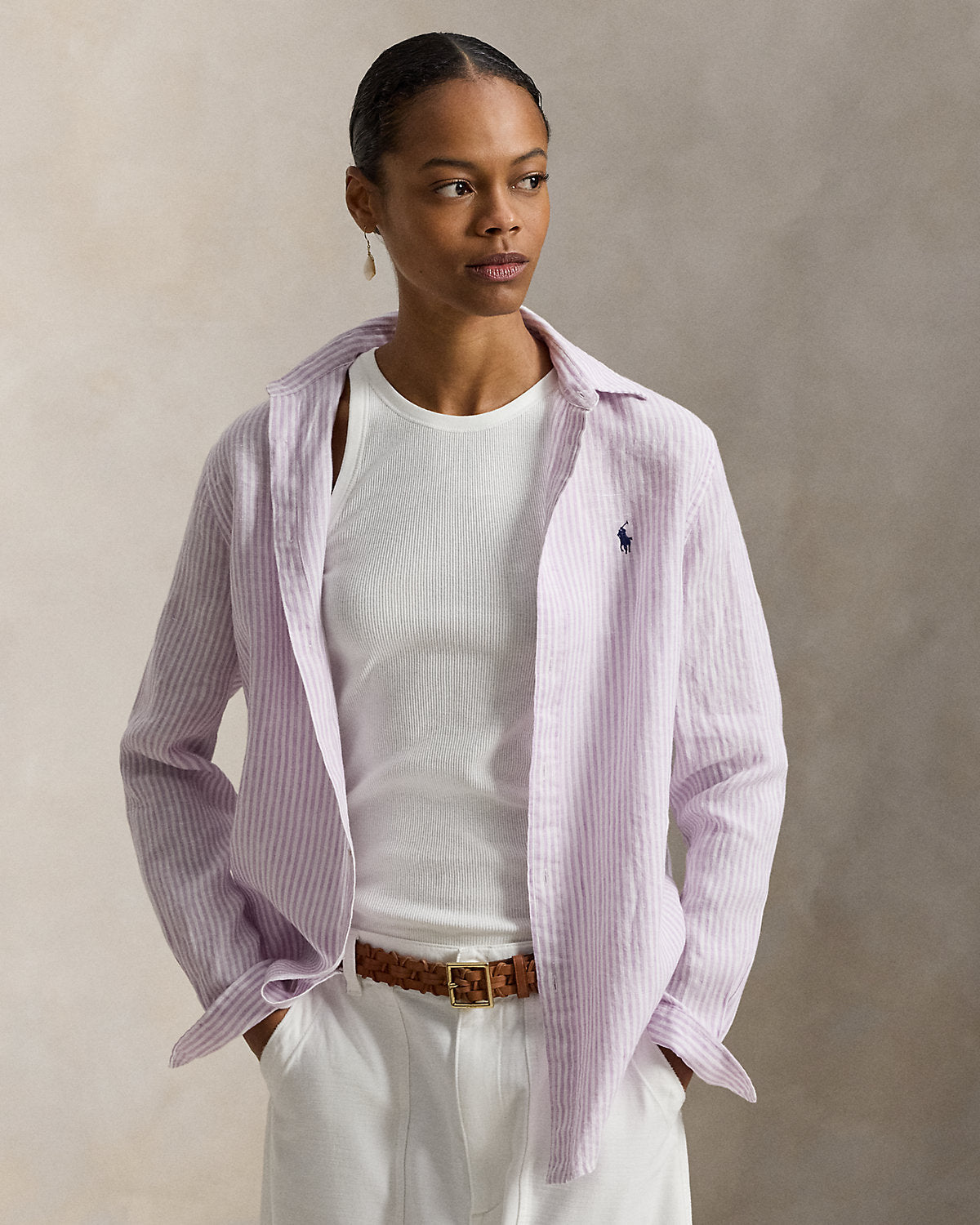 Women's Classic Fit Striped Linen Shirt