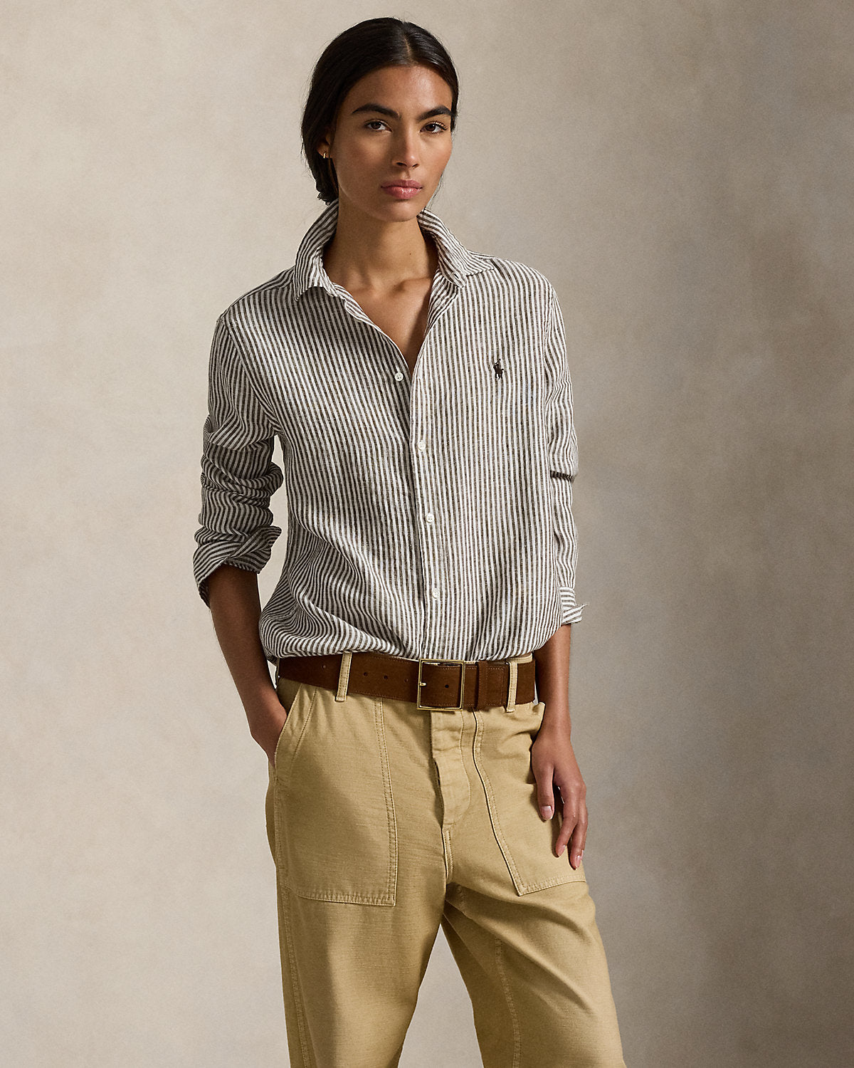 Women's Classic Fit Striped Linen Shirt