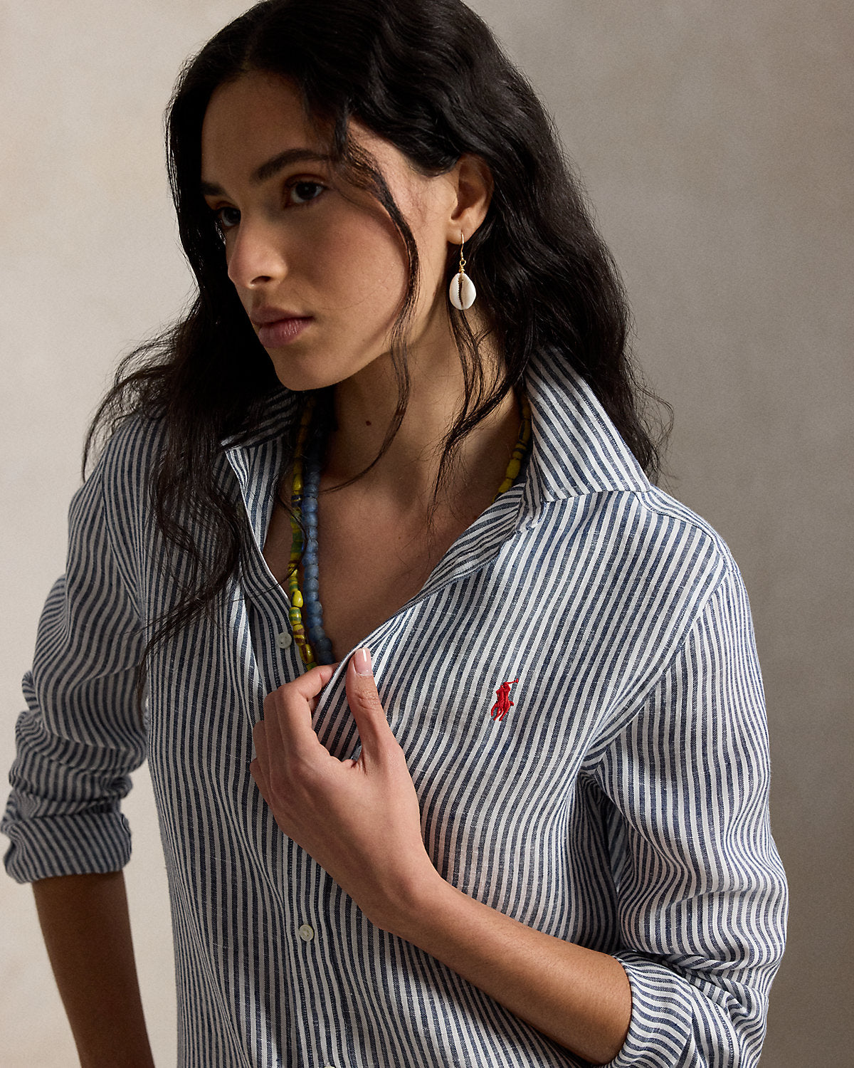 Women's Classic Fit Striped Linen Shirt