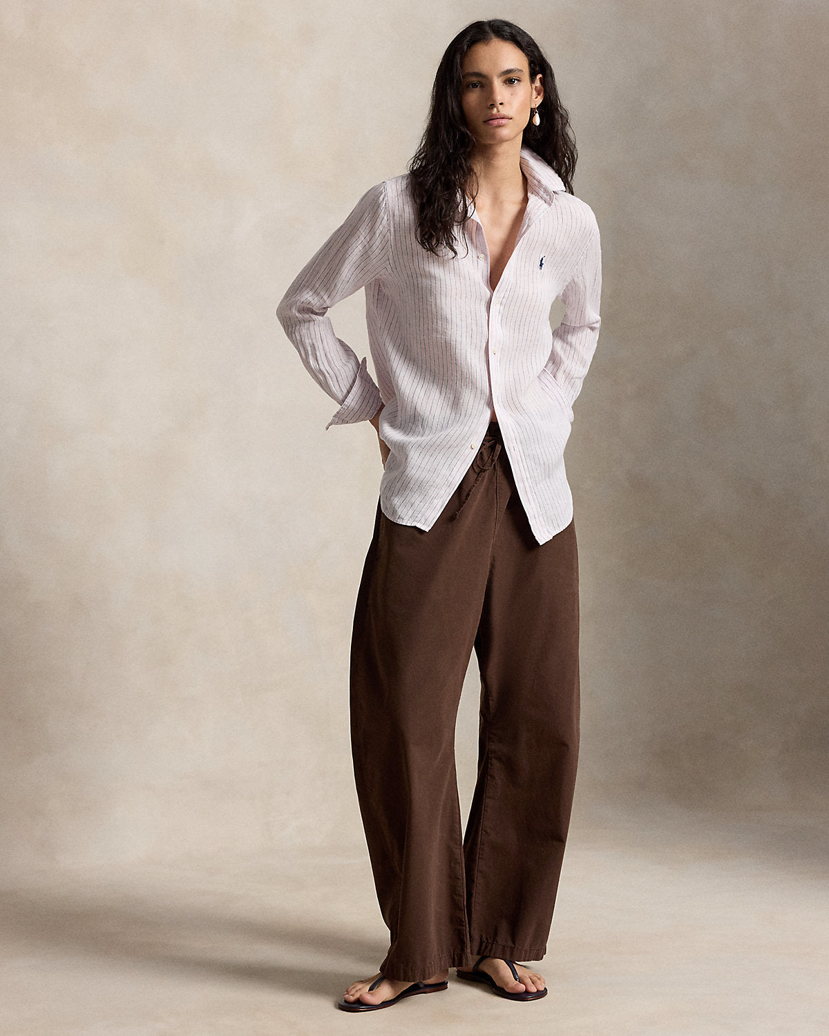 Women's Classic Fit Striped Linen Shirt