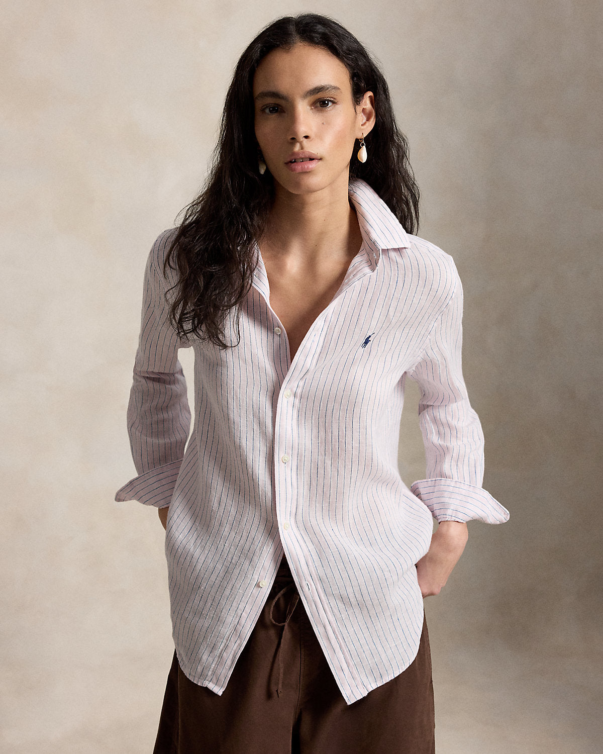 Women's Classic Fit Striped Linen Shirt