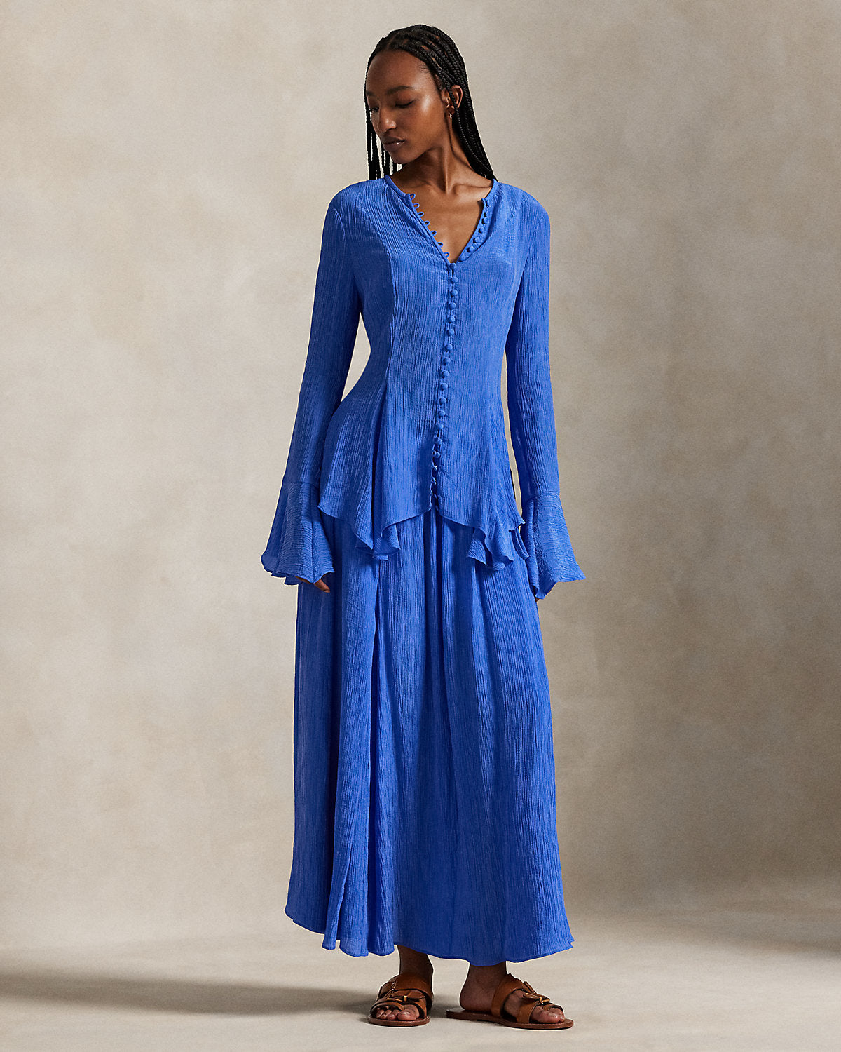 Crinkled Button-Front Top