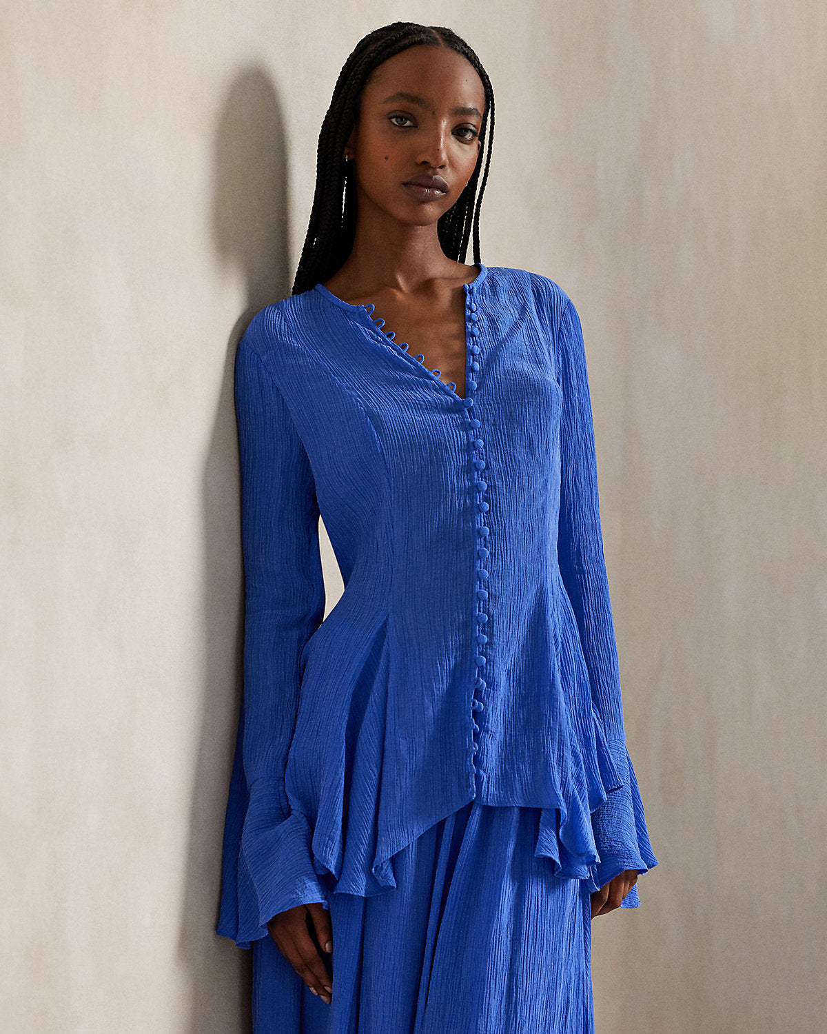 Crinkled Button-Front Top