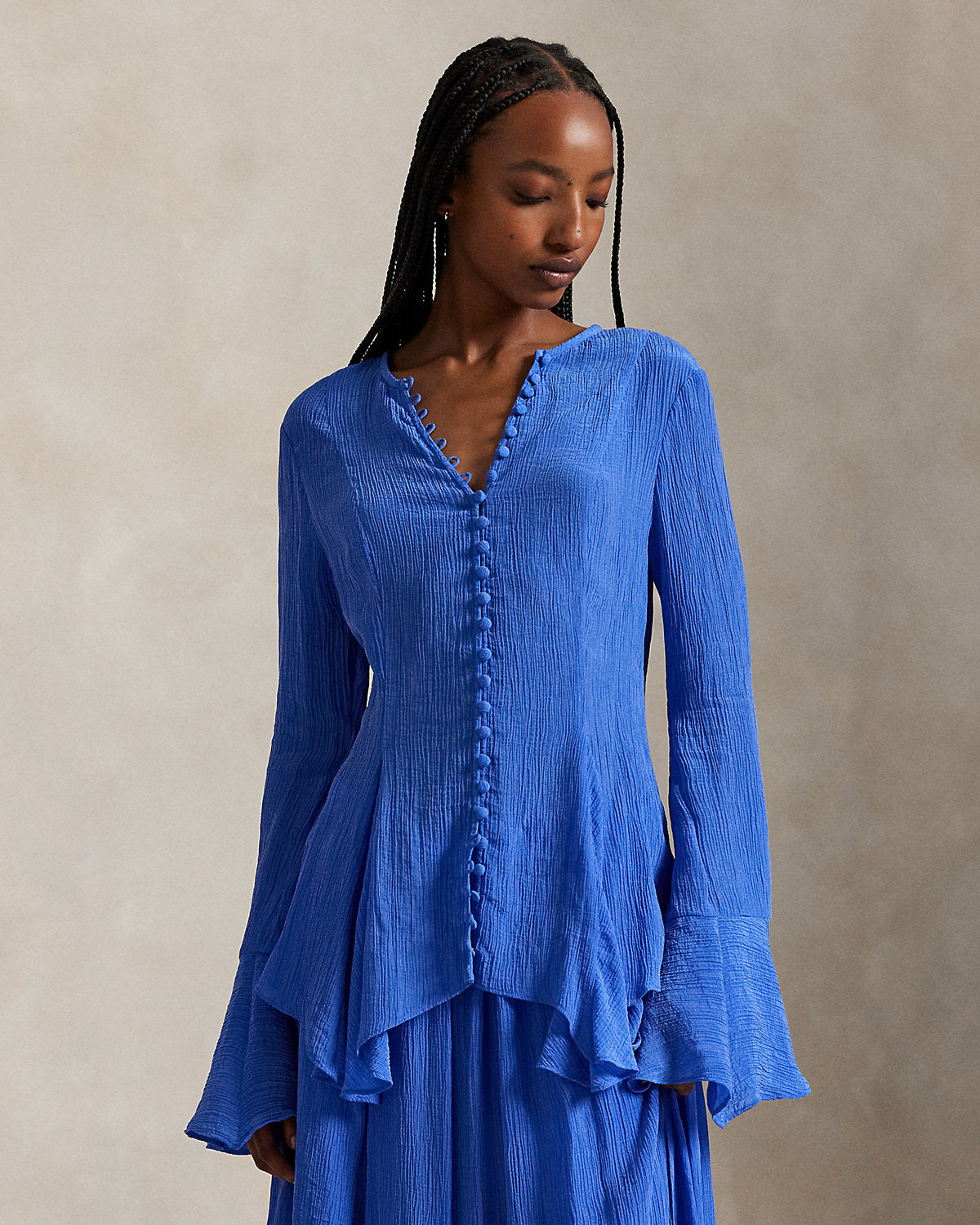 Crinkled Button-Front Top