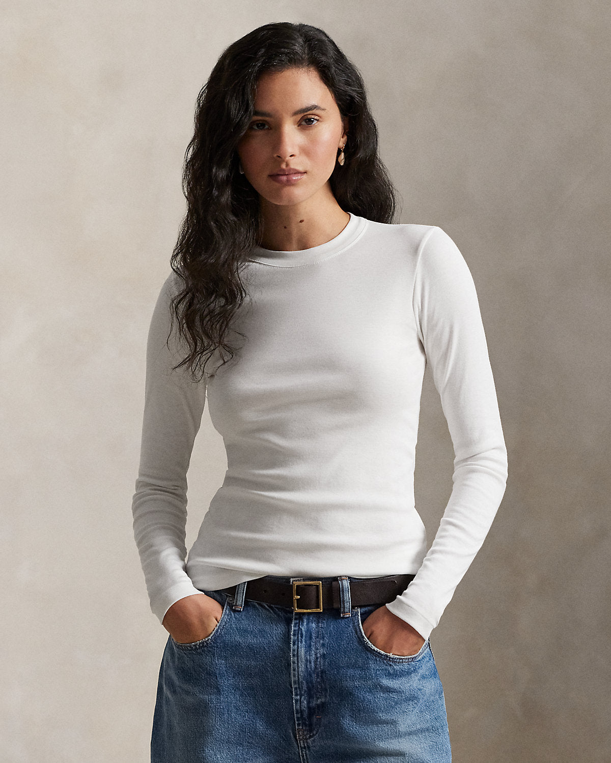 Slim Fit Stretch Cotton Long-Sleeve Tee