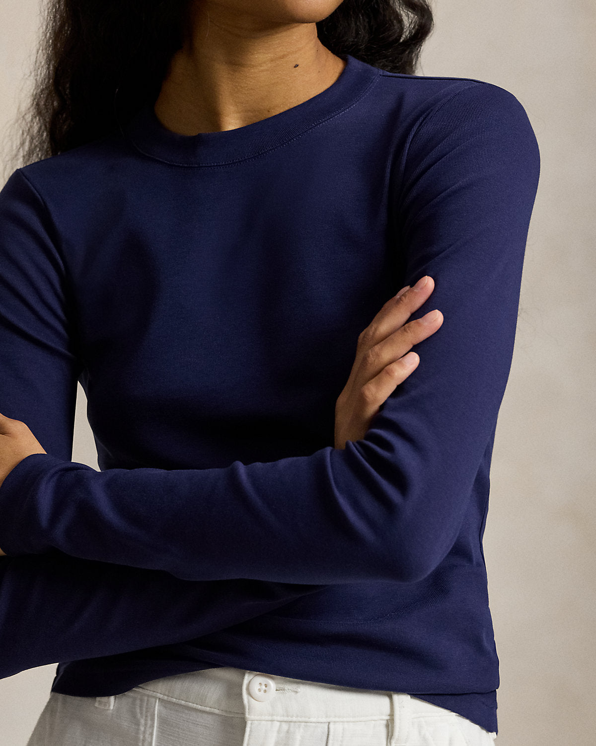 Slim Fit Stretch Cotton Long-Sleeve Tee