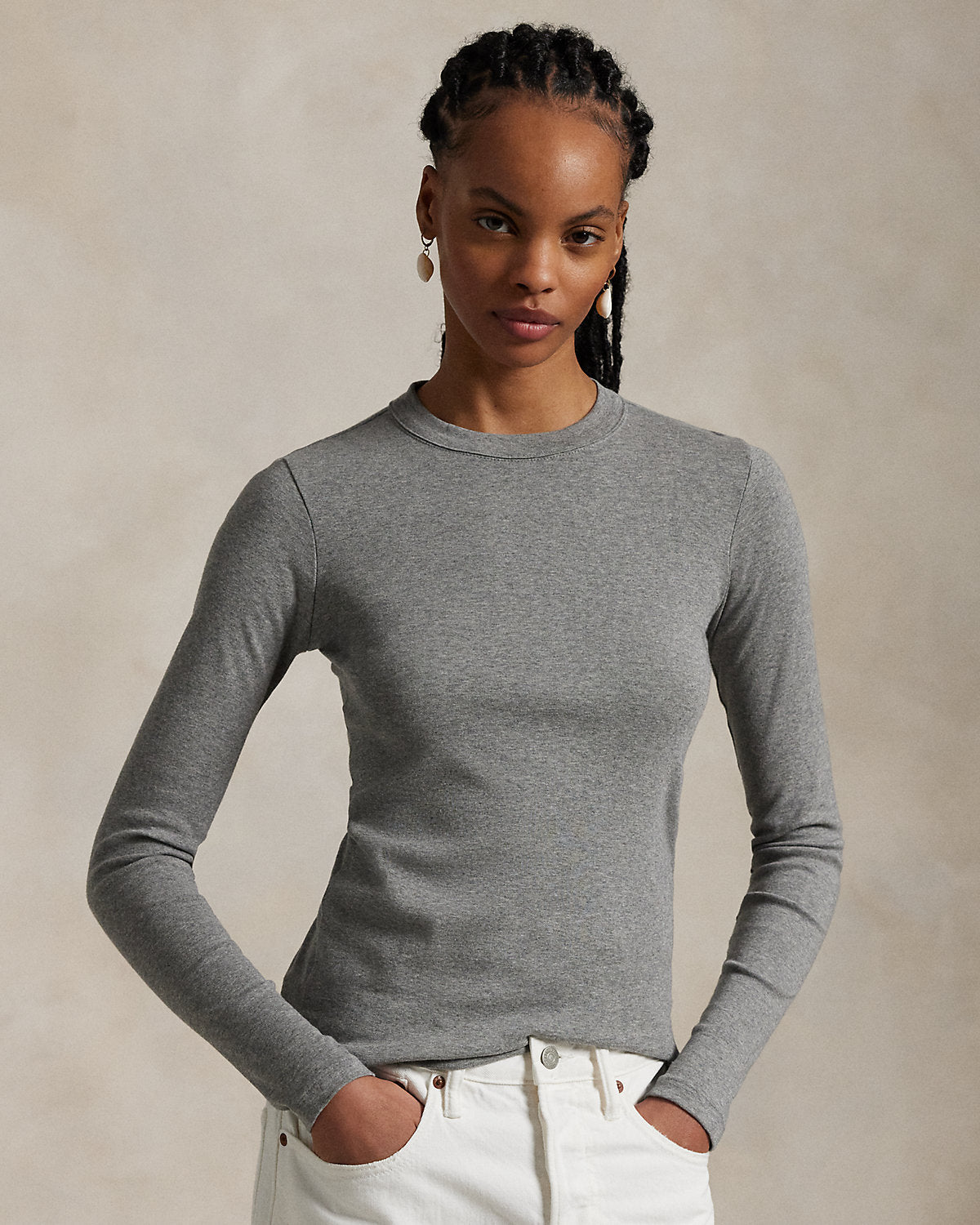 Slim Fit Stretch Cotton Long-Sleeve Tee