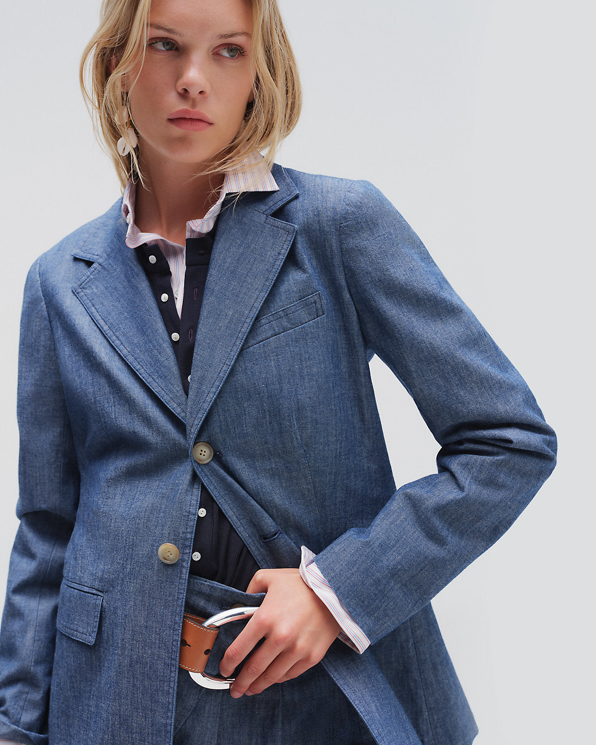 Single-Breasted Chambray Blazer