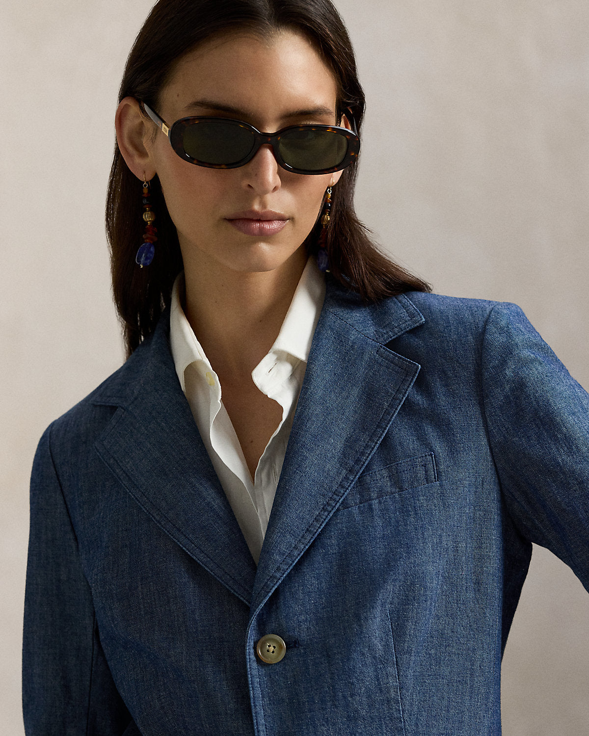 Single-Breasted Chambray Blazer