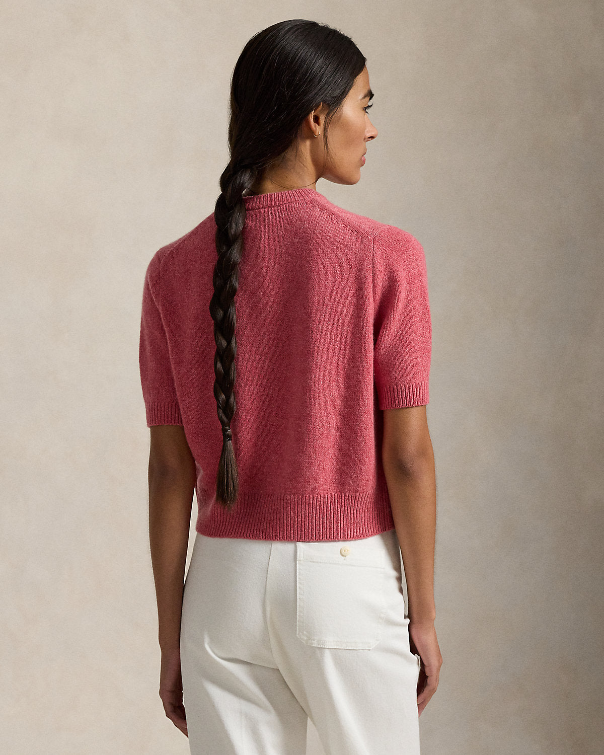 Cashmere Crewneck Short-Sleeve Cardigan
