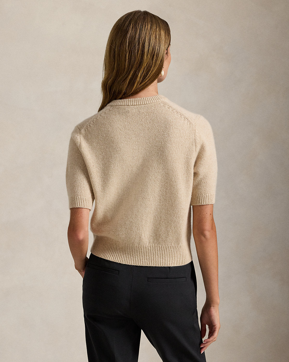 Cashmere Crewneck Short-Sleeve Cardigan