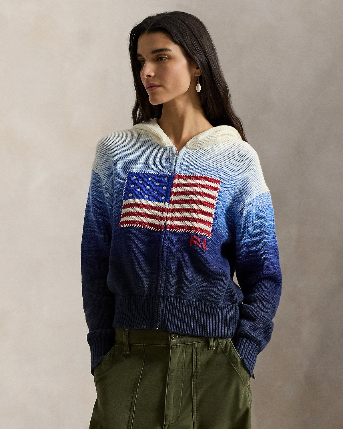 Flag Ombr¨¦ Cotton Zip Hoodie