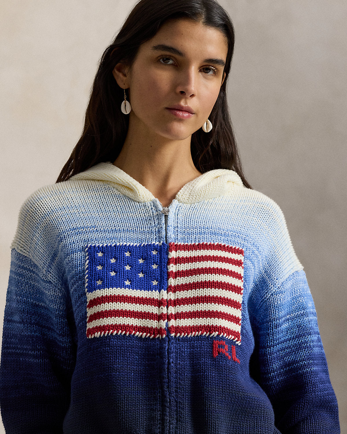 Flag Ombr¨¦ Cotton Zip Hoodie
