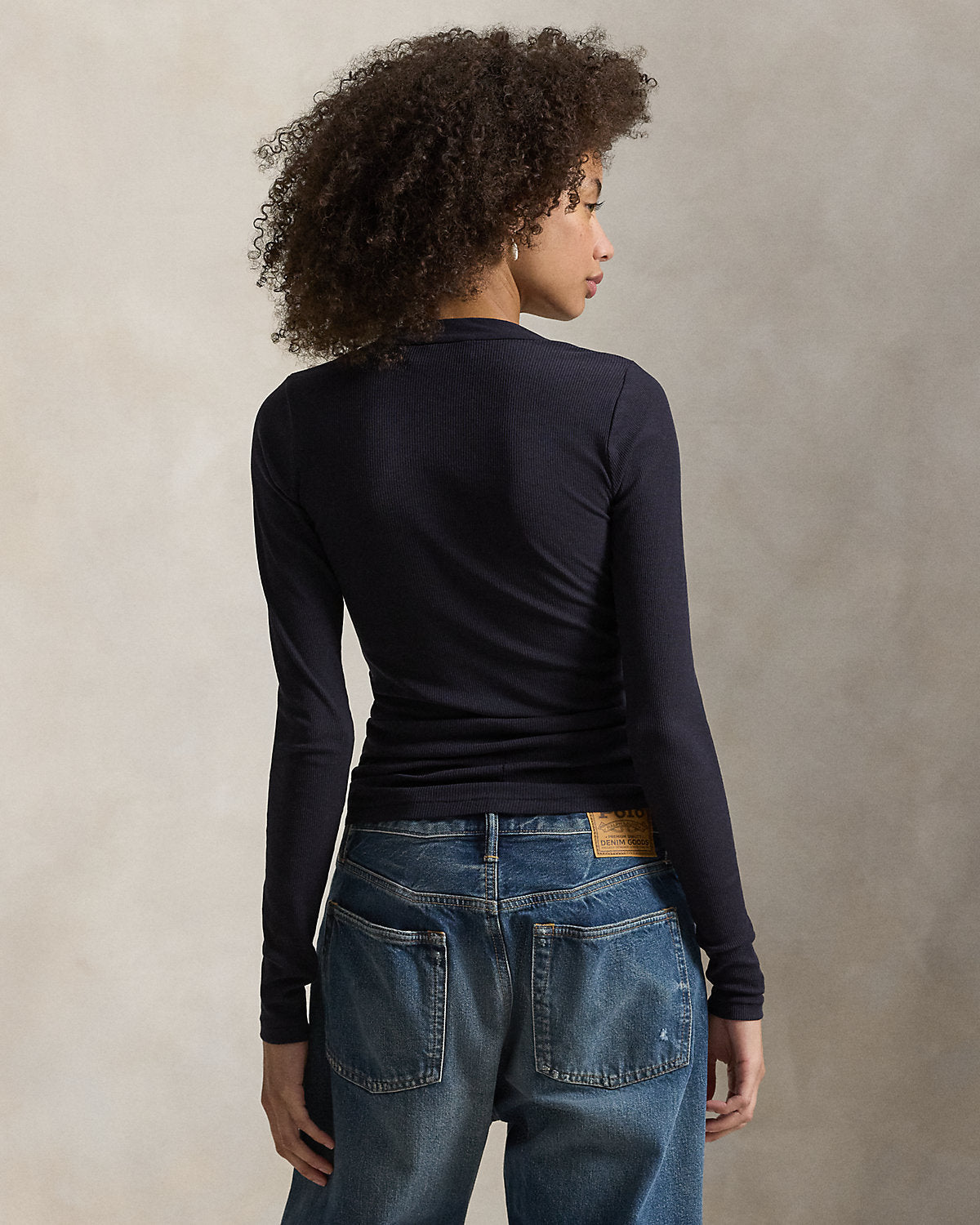 Ribbed Crepe Henley Shirt