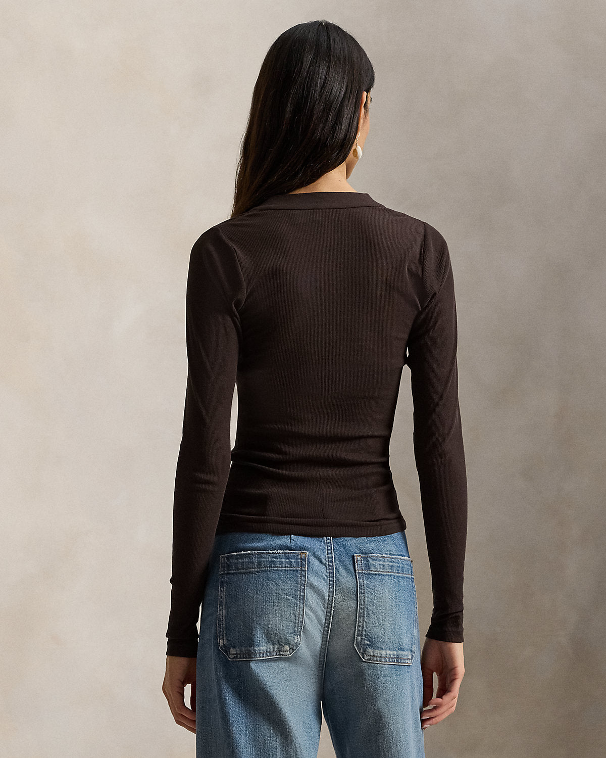 Ribbed Crepe Henley Shirt
