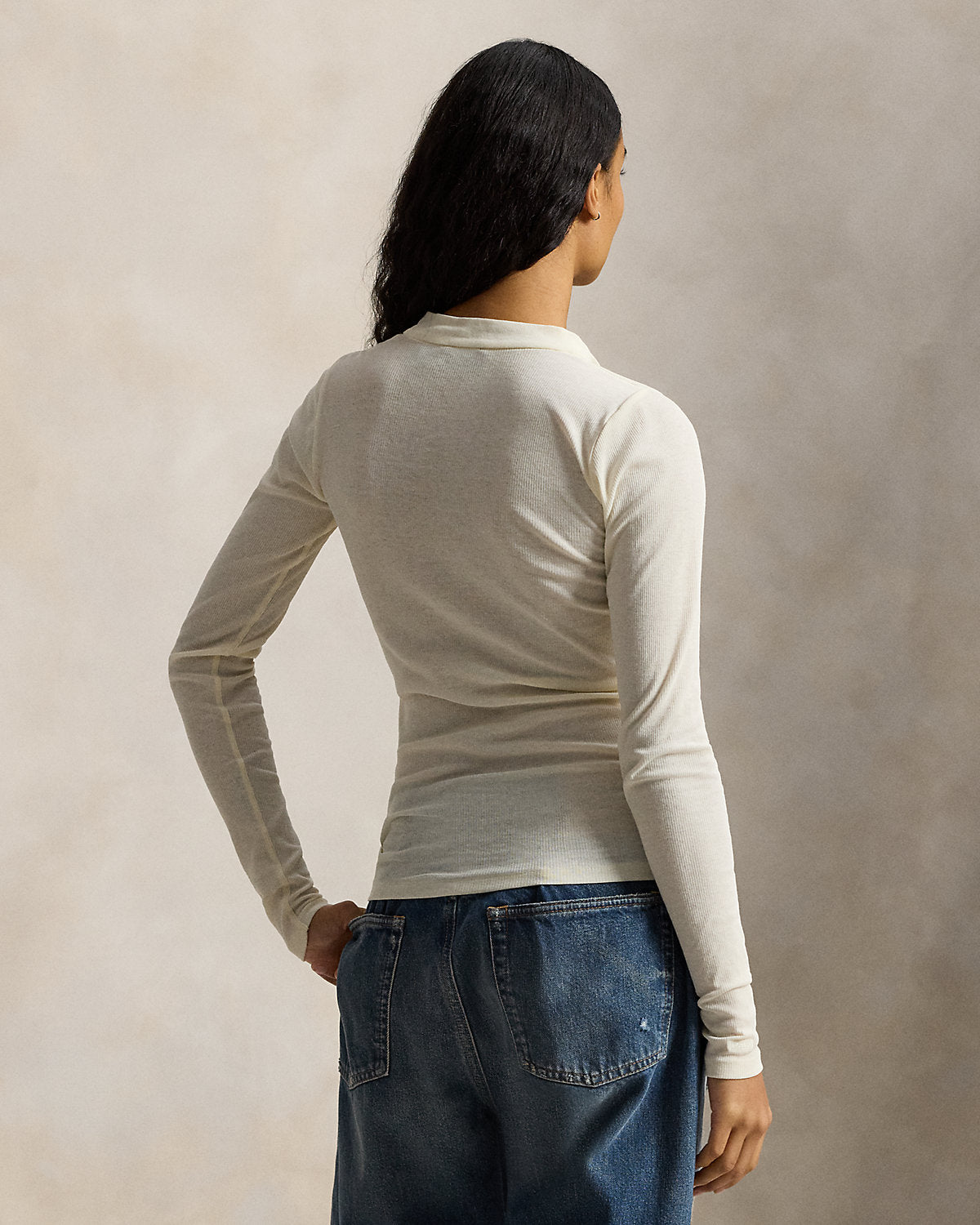 Ribbed Crepe Henley Shirt