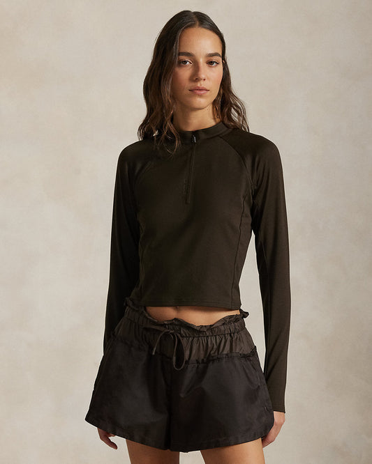 Sueded Jersey Cropped Half-Zip