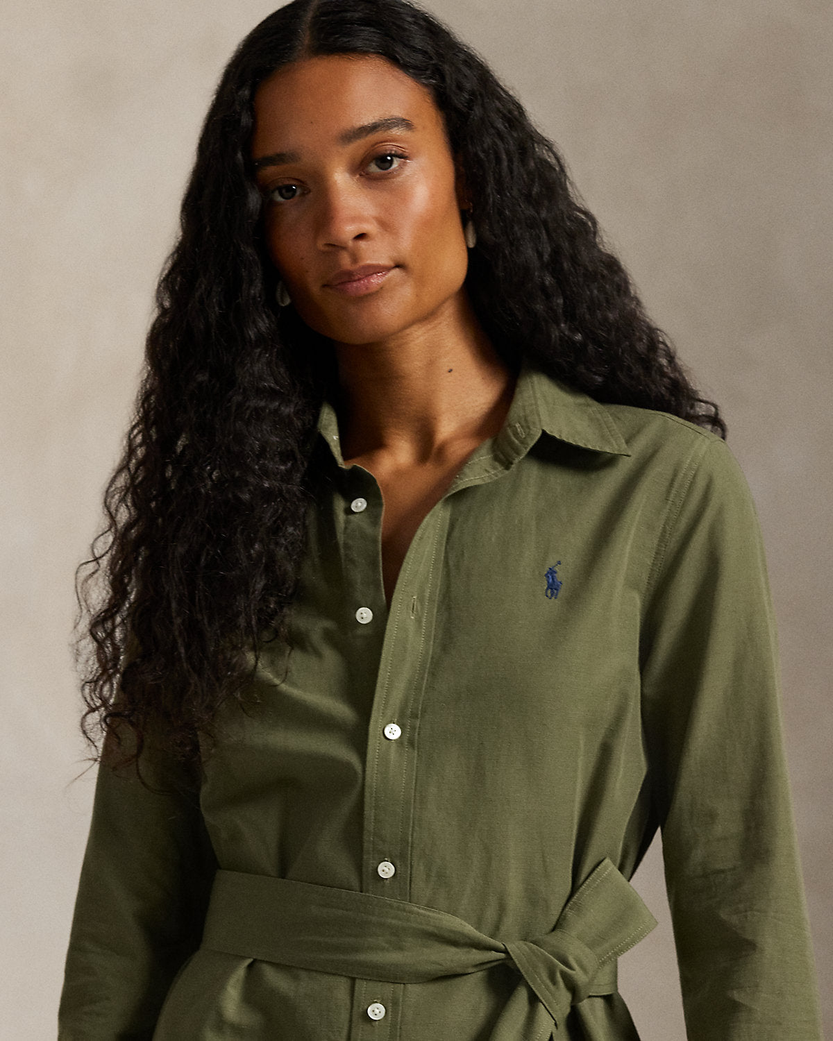 Cotton-Linen Belted Shirtdress