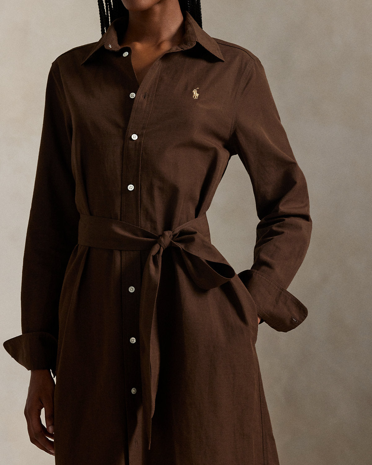 Cotton-Linen Belted Shirtdress