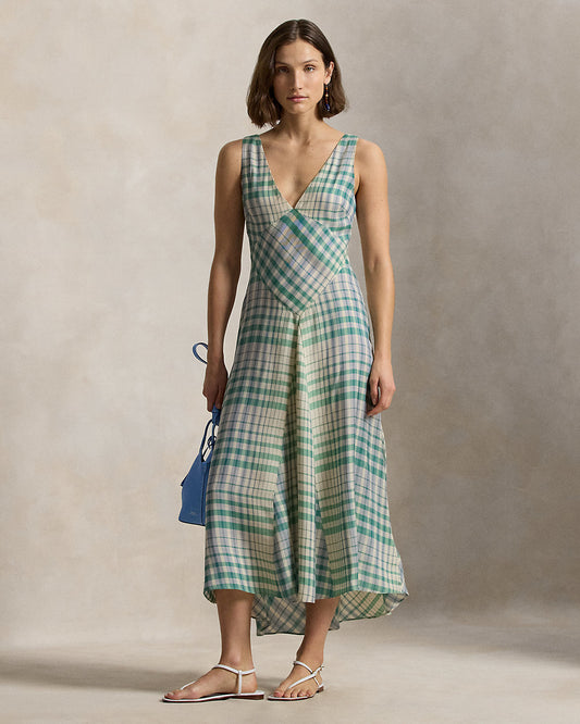 Plaid Paneled Sleeveless Dress
