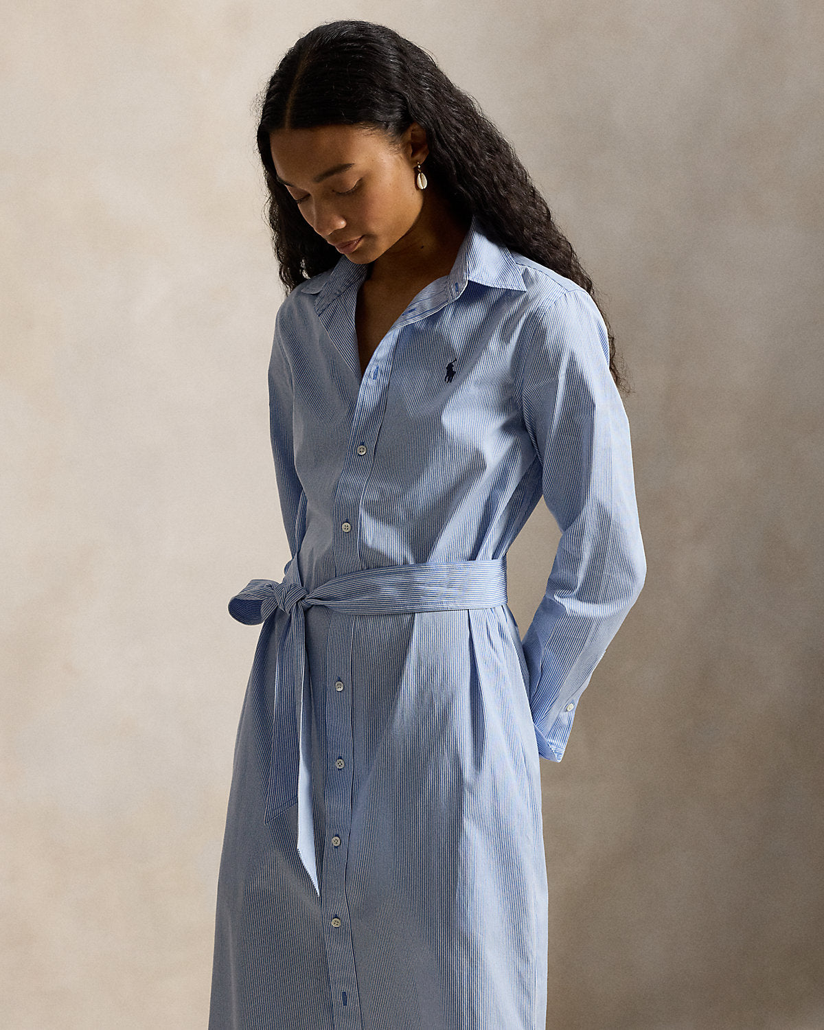 Belted Striped Cotton Shirtdress