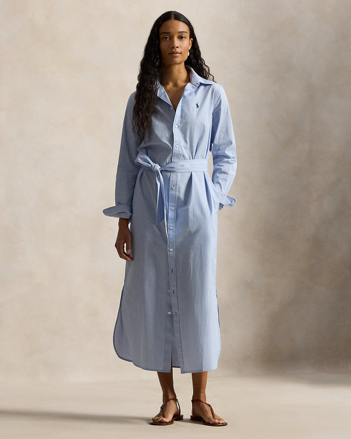 Belted Striped Cotton Shirtdress