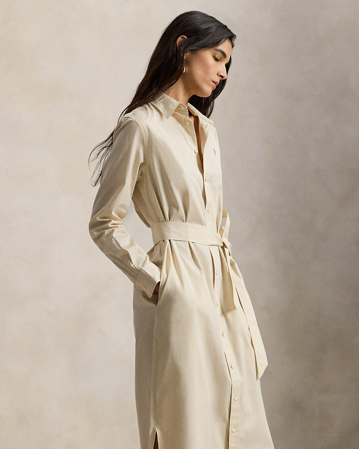 Belted Striped Cotton Shirtdress