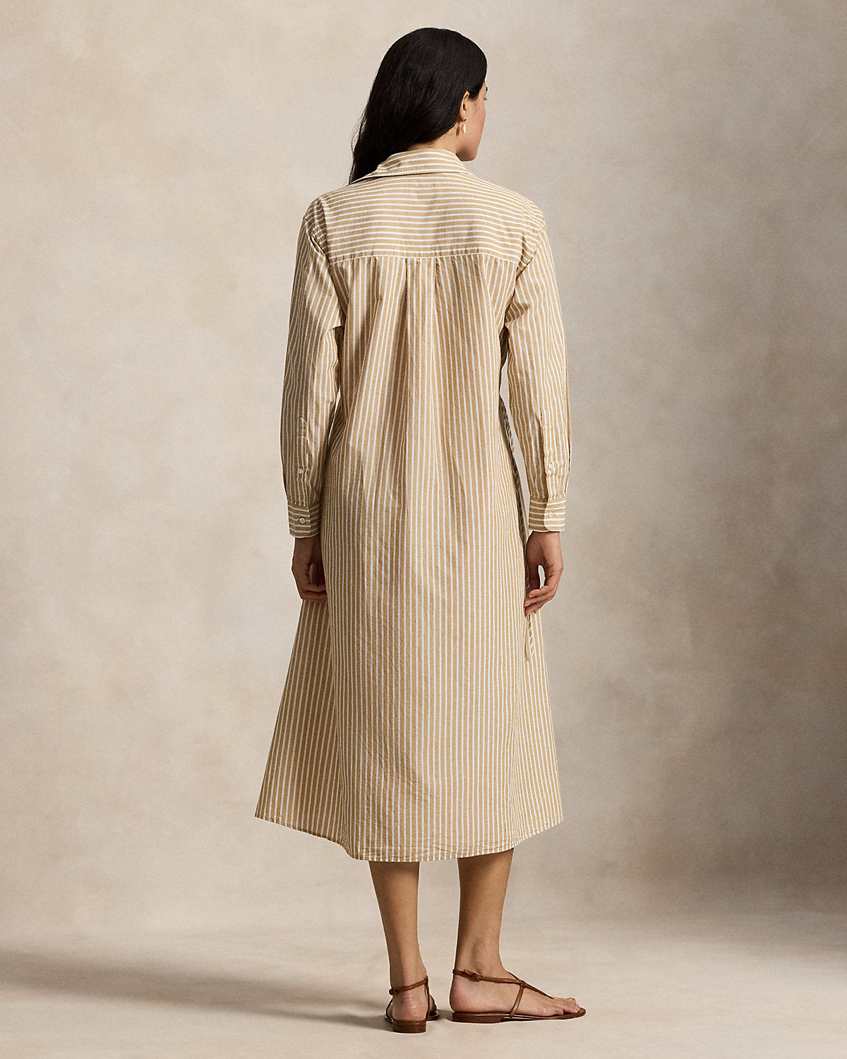 Striped Cotton-Linen Drawcord Shirtdress