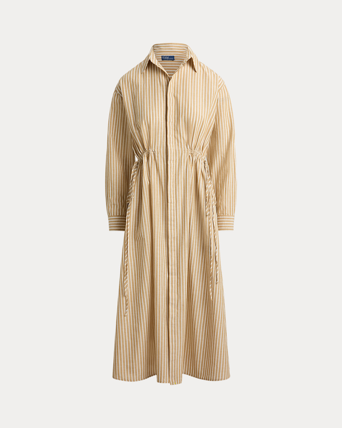 Striped Cotton-Linen Drawcord Shirtdress
