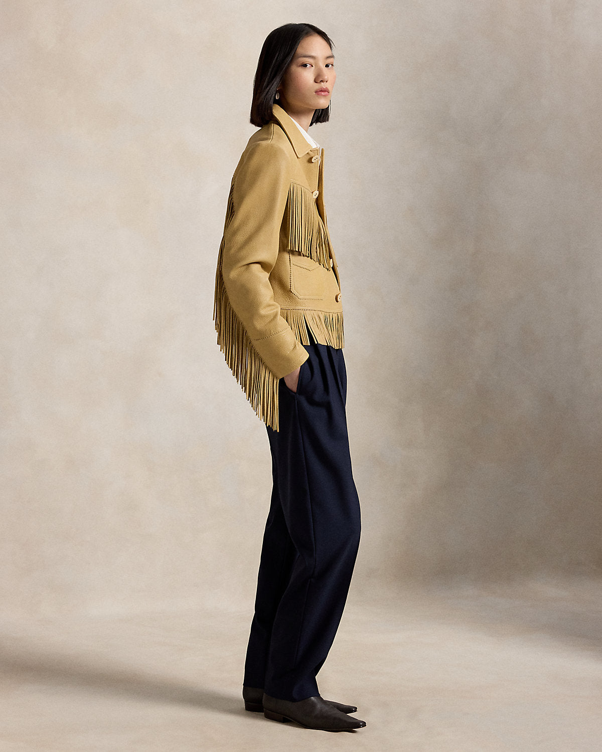 Pleated Tapered Stretch-Wool Pant