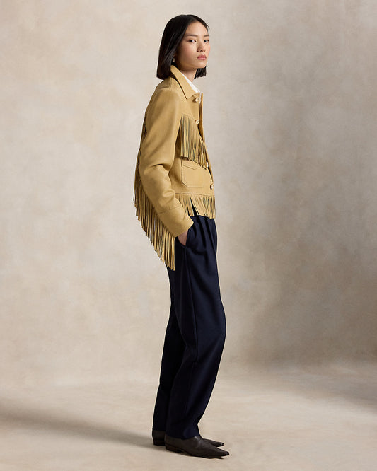 Pleated Tapered Stretch-Wool Pant