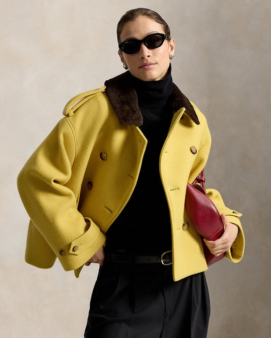 Shearling-Collar Wool Coat