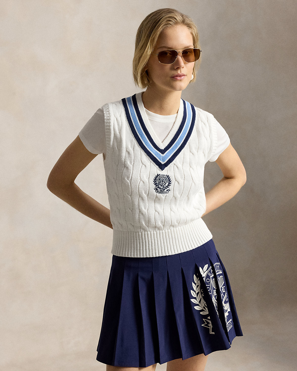 Wimbledon Cable-Knit Cotton Vest