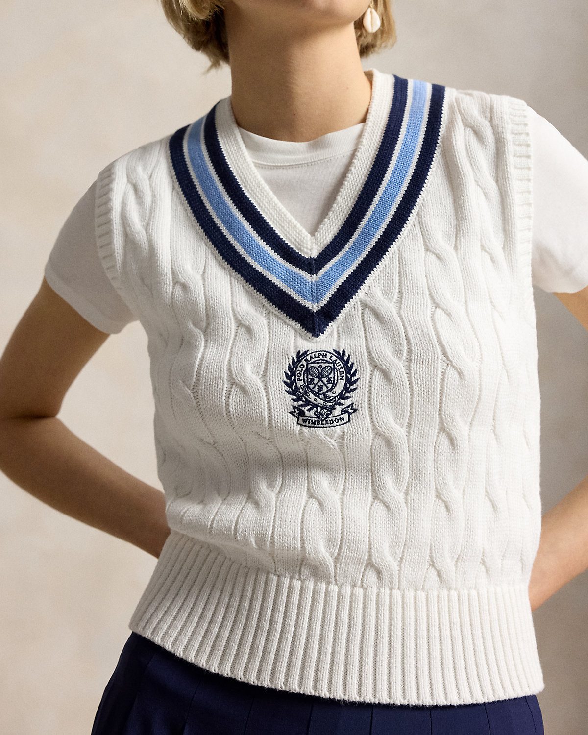 Wimbledon Cable-Knit Cotton Vest