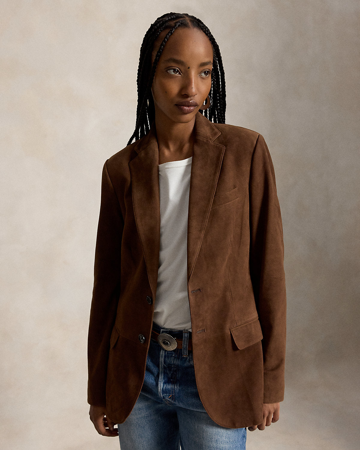 Single-Breasted Suede Blazer