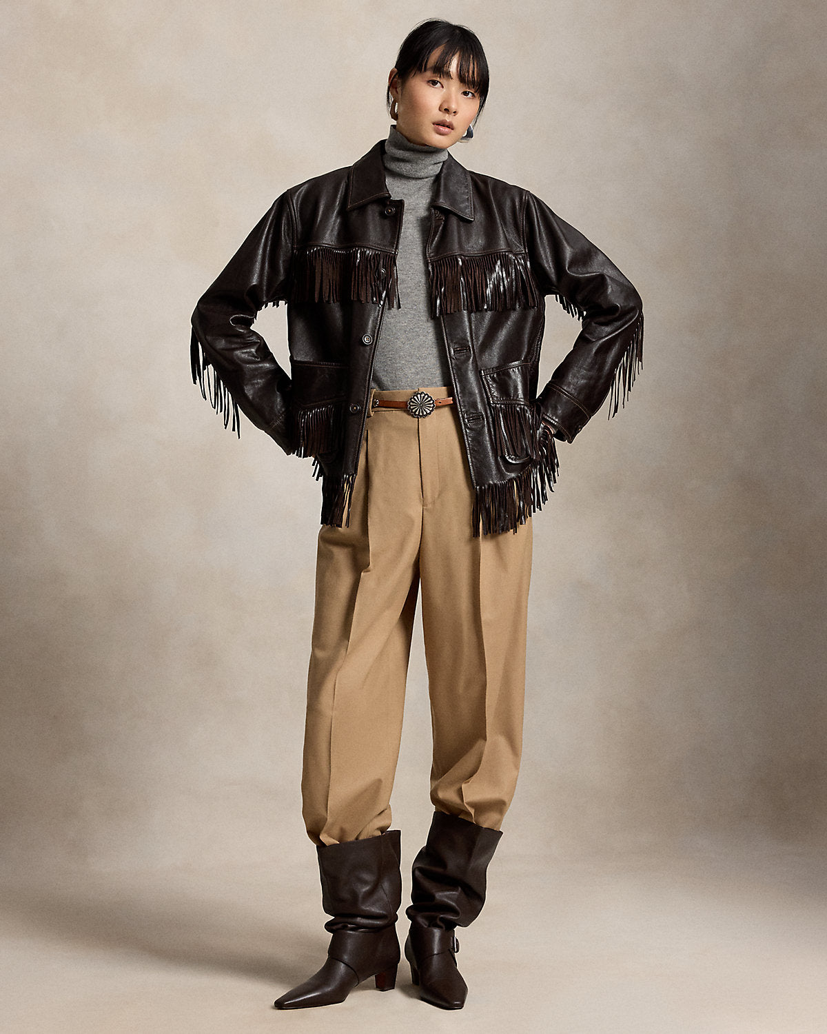 Fringe-Trim Leather Jacket